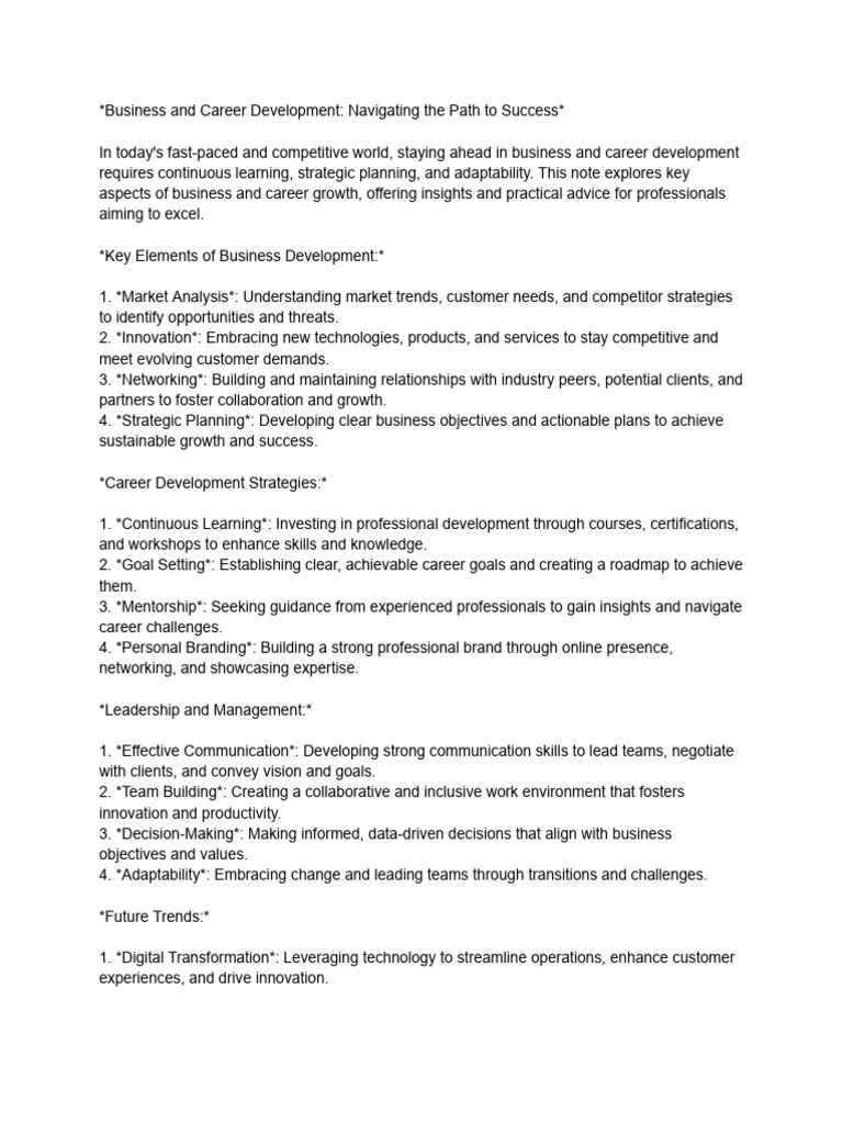 Business and Career Development | PDF | Innovation | Strategic Planning