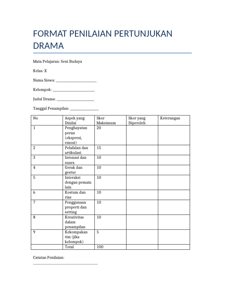 Format Penilaian Drama Musikal | PDF