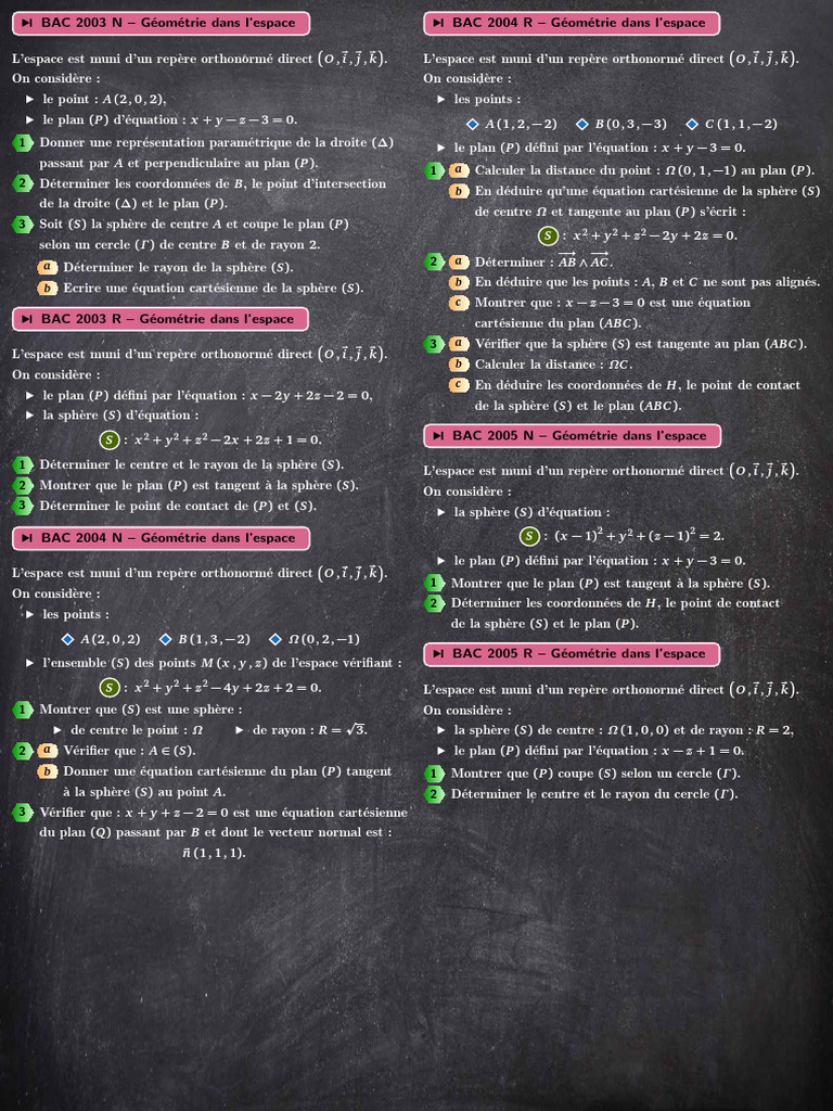 Géométrie dans l'espace : BAC 2003-2010 | PDF | Sphère | Coordonnées ...