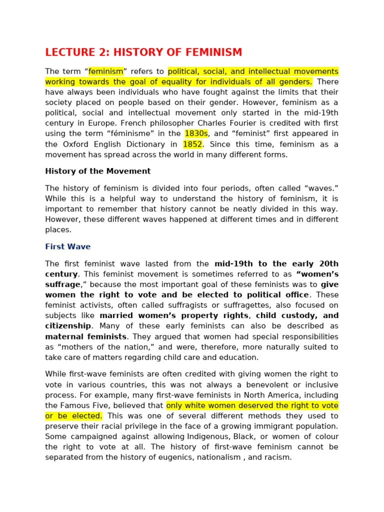 Overview of Feminism's History | PDF | Feminism | Gender Studies