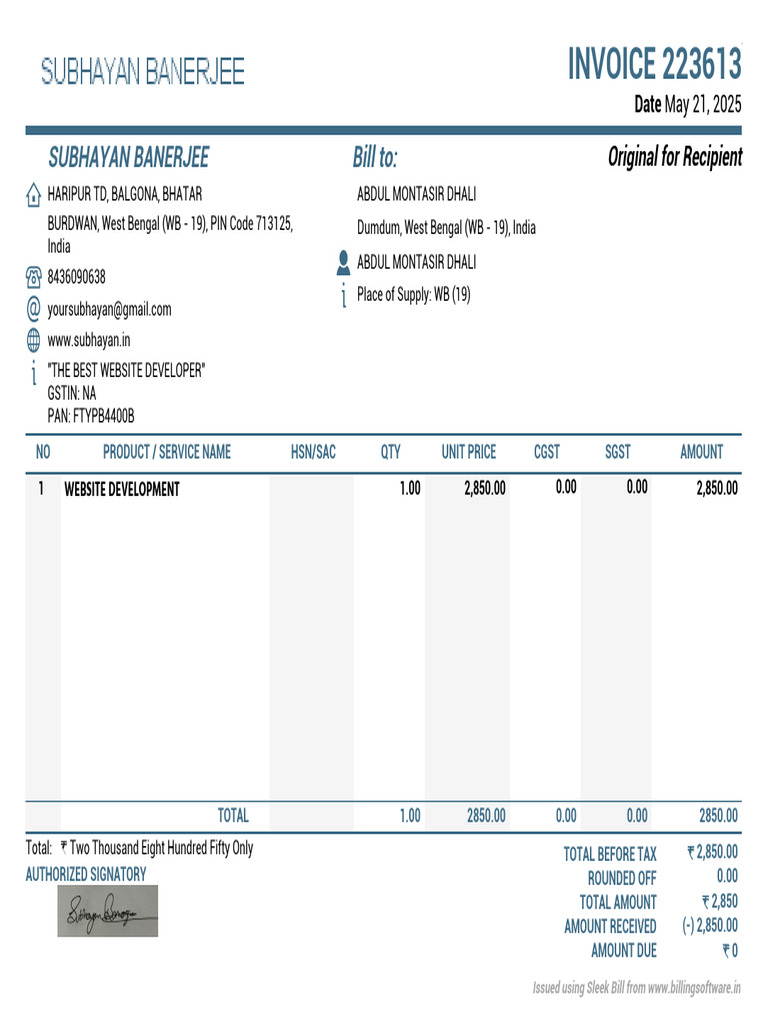 Invoice 223613 for Website Development | PDF