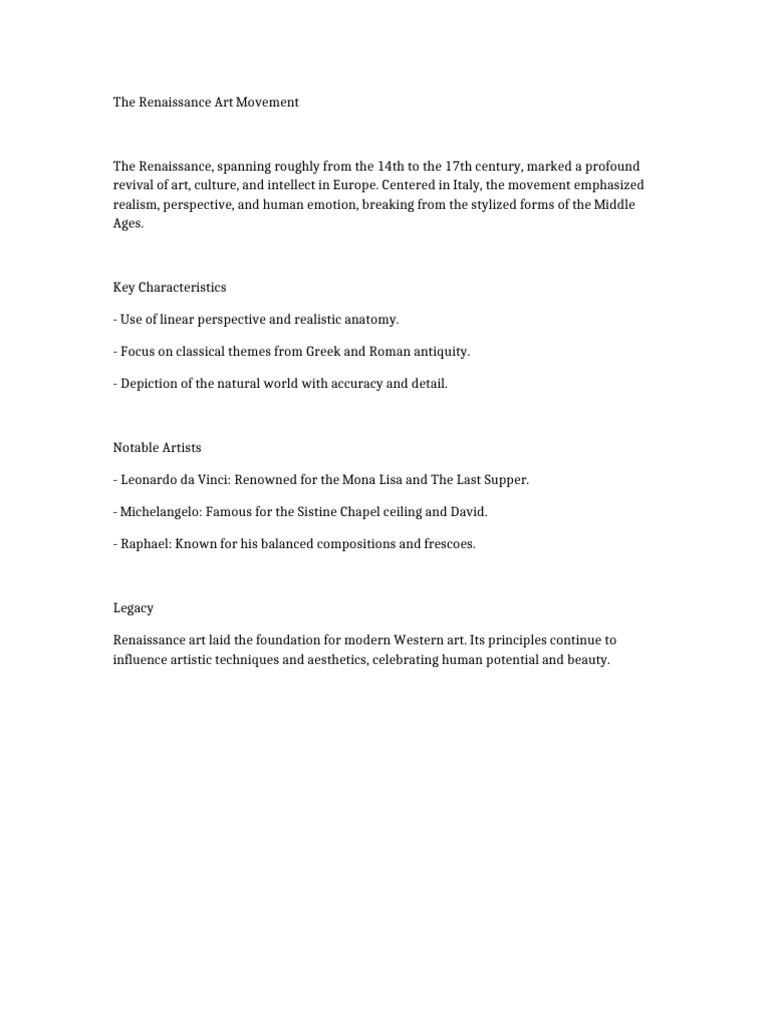 Overview of Renaissance Art Movement | PDF
