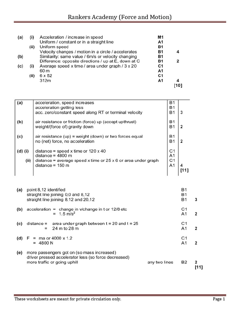 2.1 Force and Motion ANS | PDF