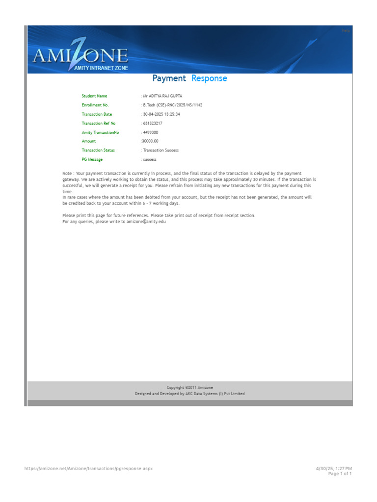 Amity - Payment Gateway | PDF