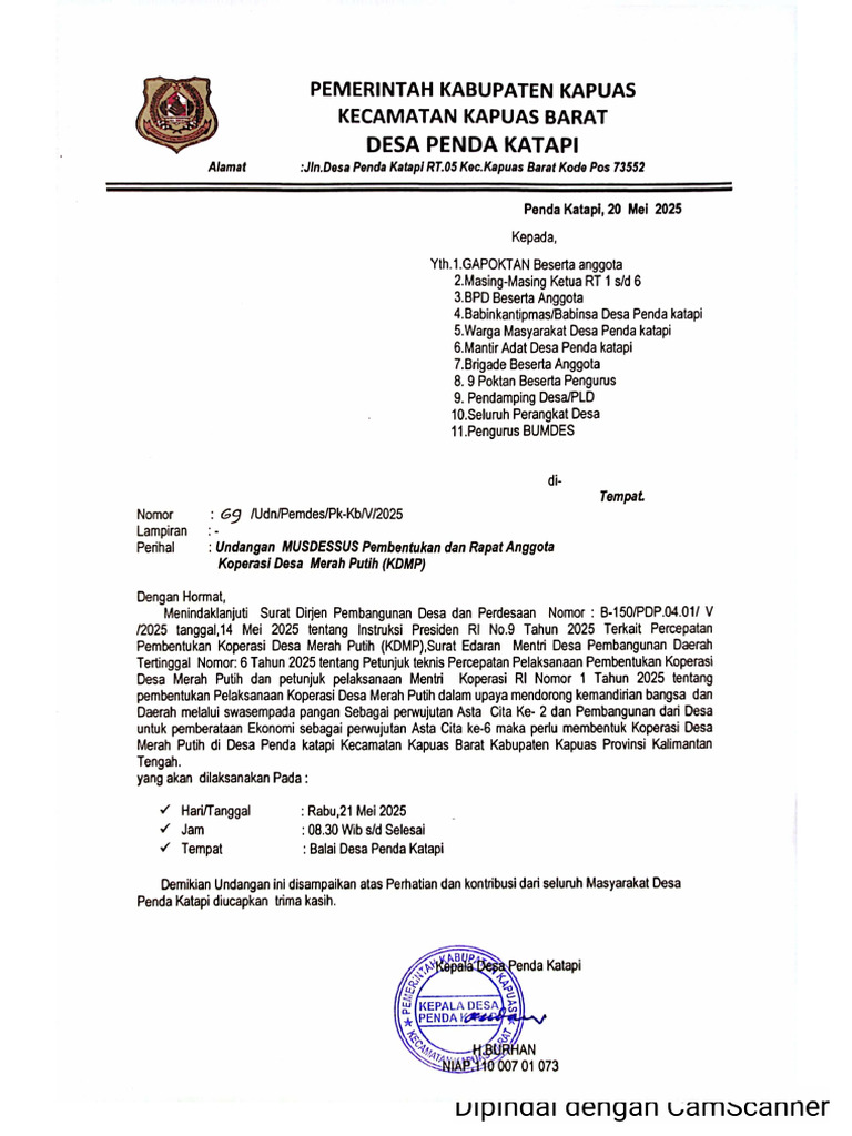 Undangan Pemb - Kopdes MP Penda Katapi | PDF