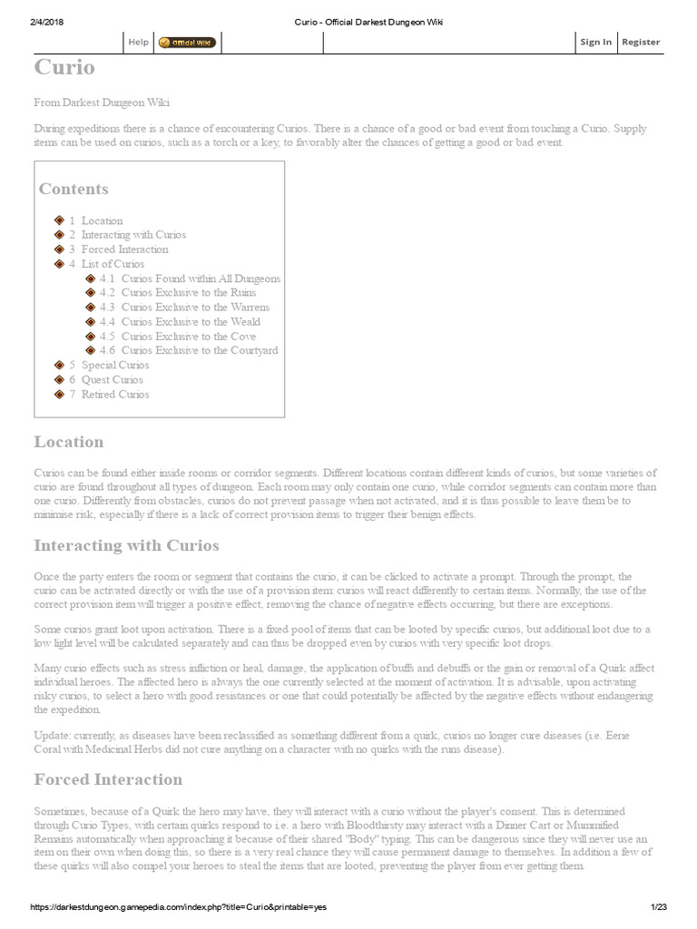 Darkest Dungeon Curios Overview | PDF