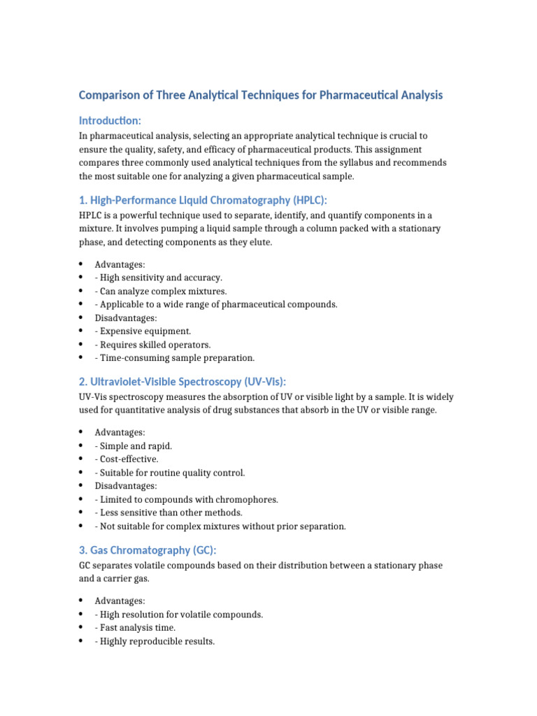 Comparing HPLC, UV-Vis, and GC Methods | PDF | High Performance Liquid  Chromatography