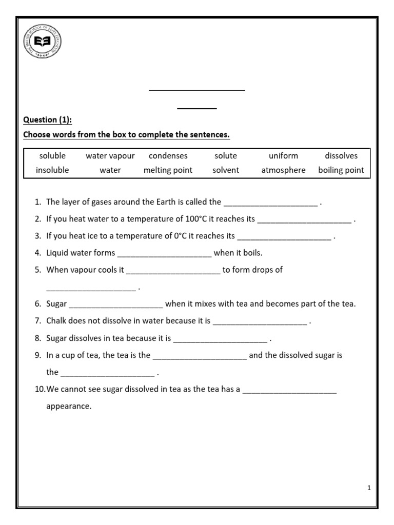T2+Y5+Comprehensive+Self Study+Worksheet+2+Week+ | PDF | Water | Water ...