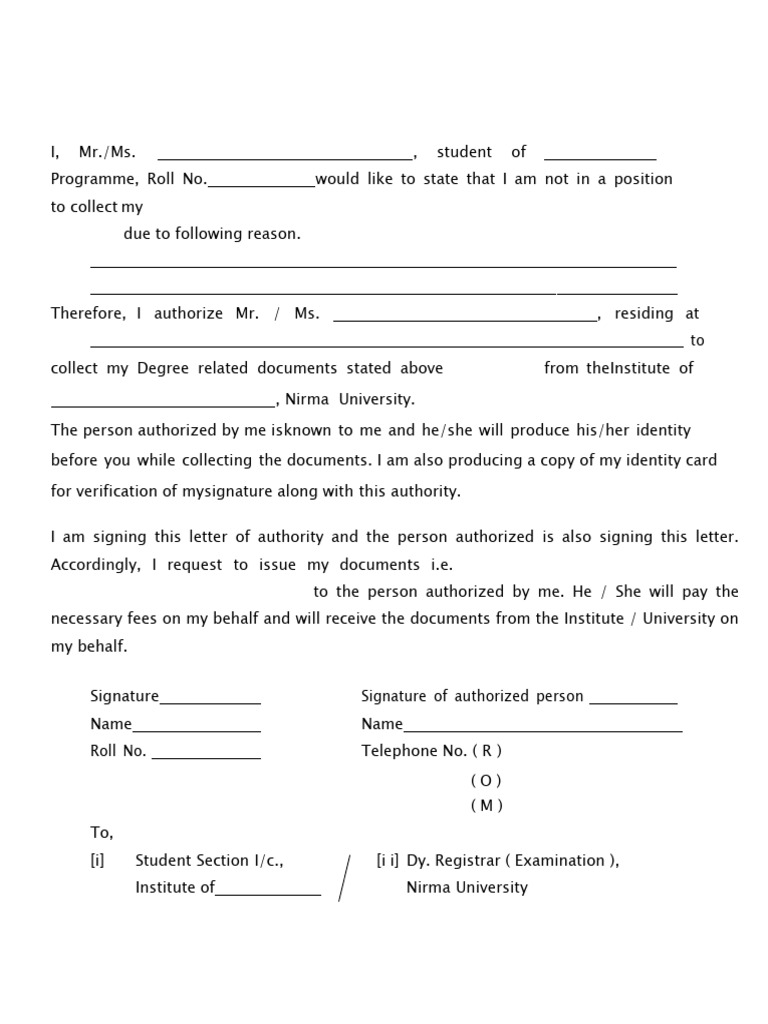 Authorization Letter for Document Collection | PDF