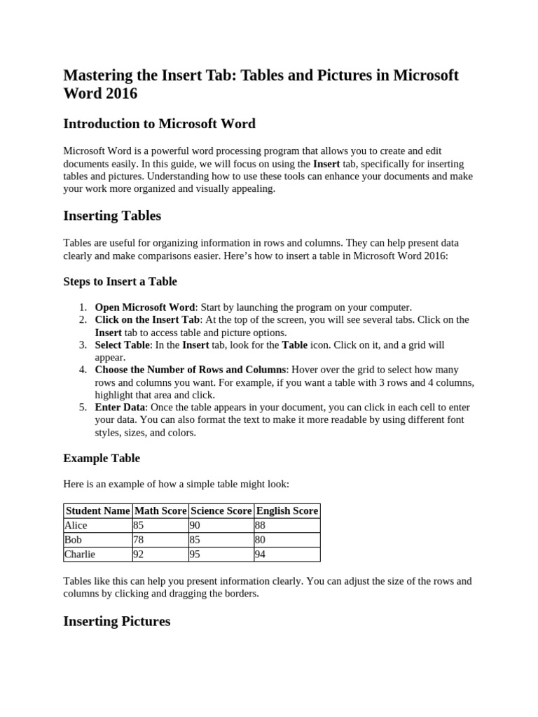 Mastering The Insert Tab Pdf Microsoft Word Software