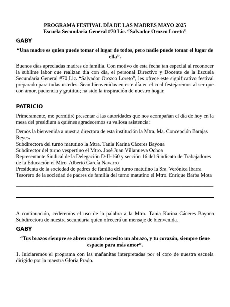 Programa Festival Día de Las Madres Mayo 2025 | PDF