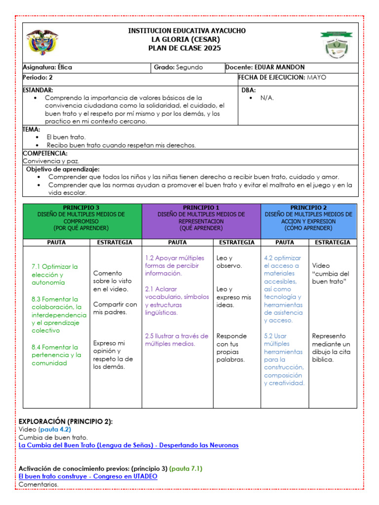 Plan de Aula Etica Mes de Mayo 2025 Grado 2 | PDF | Cognición | Aprendizaje