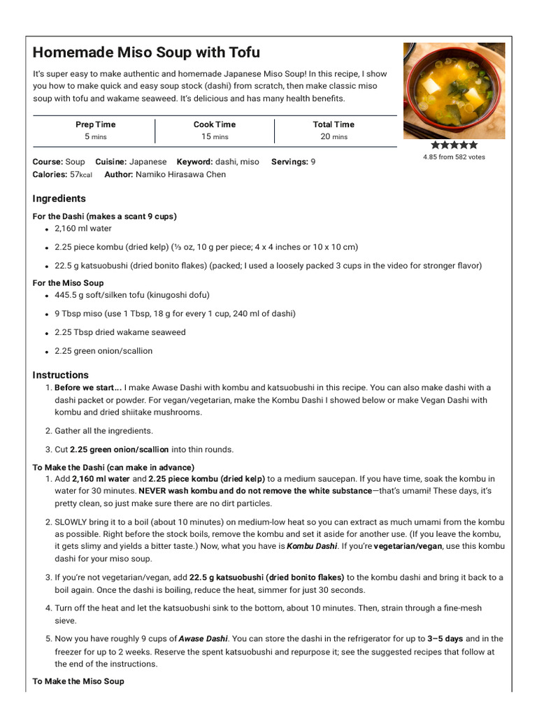 Homemade Miso Soup With Tofu - Just One Cookbook | PDF | Tofu | Foods
