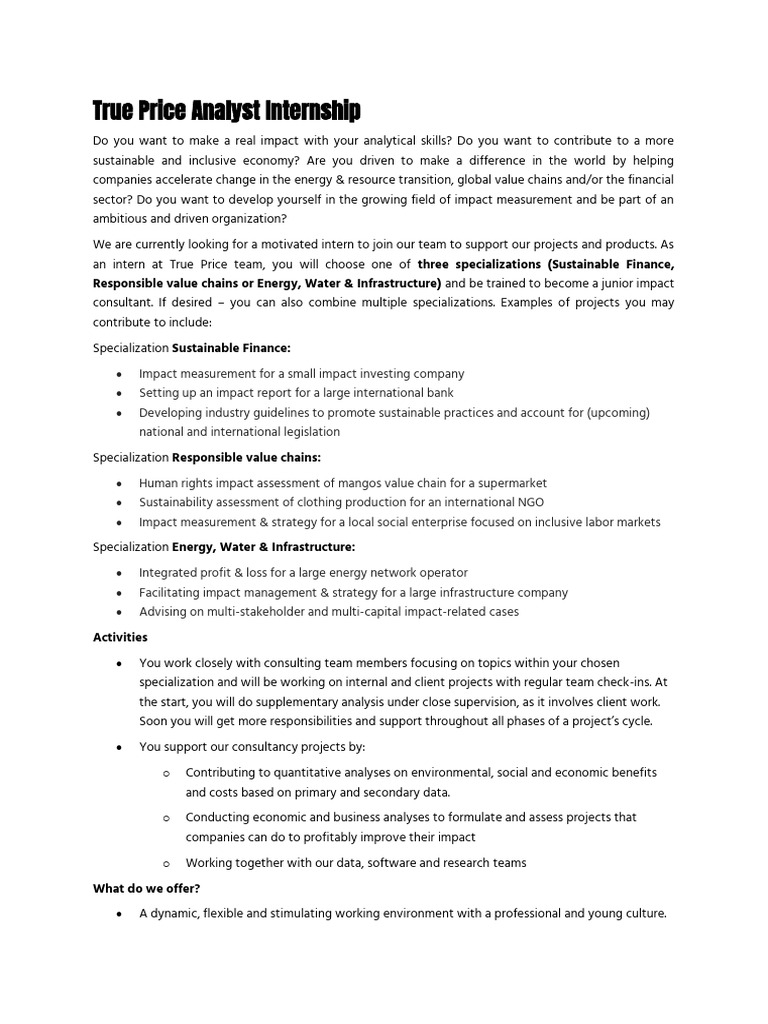 Analyst Internship True Price | PDF | Sustainability | Life Cycle ...