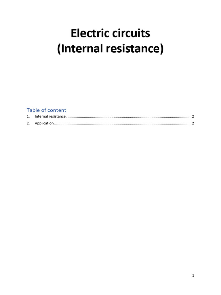 Electric Circuits (Internal Resistance) : Table of Content | PDF ...