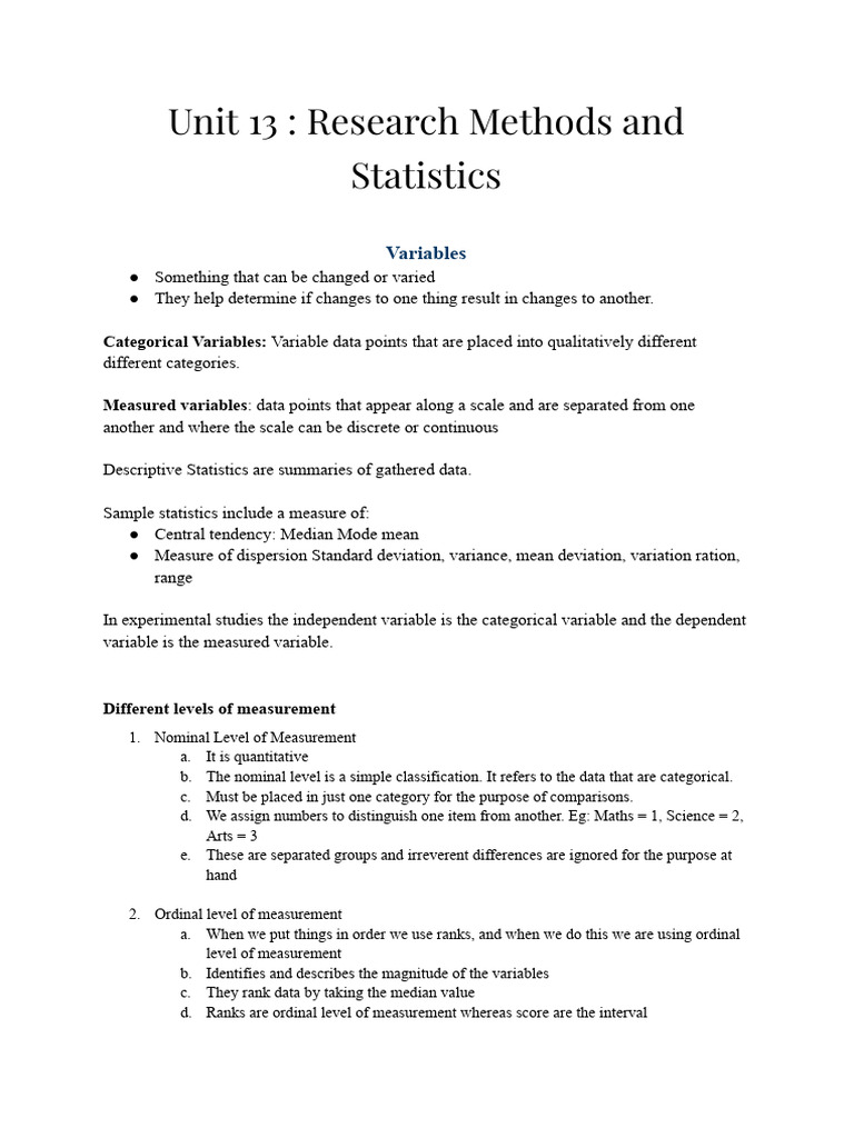 Research Methods: Variables & Statistics | PDF | Level Of Measurement ...