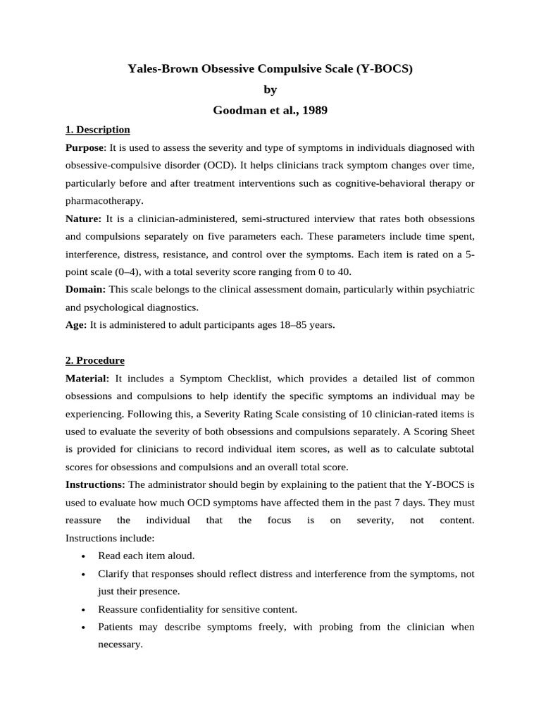 A. Yales-Brown Obsessive Compulsive Scale | PDF | Obsessive–Compulsive ...