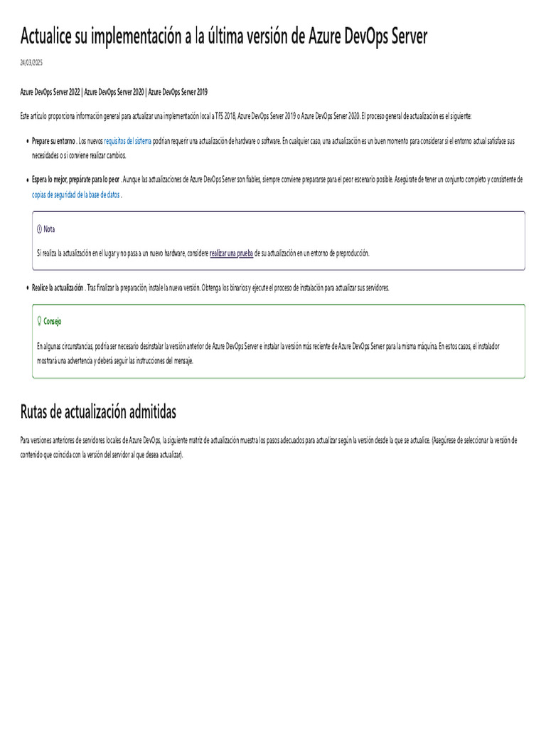 Actualice Su Implementación - Azure DevOps Server y TFS | PDF