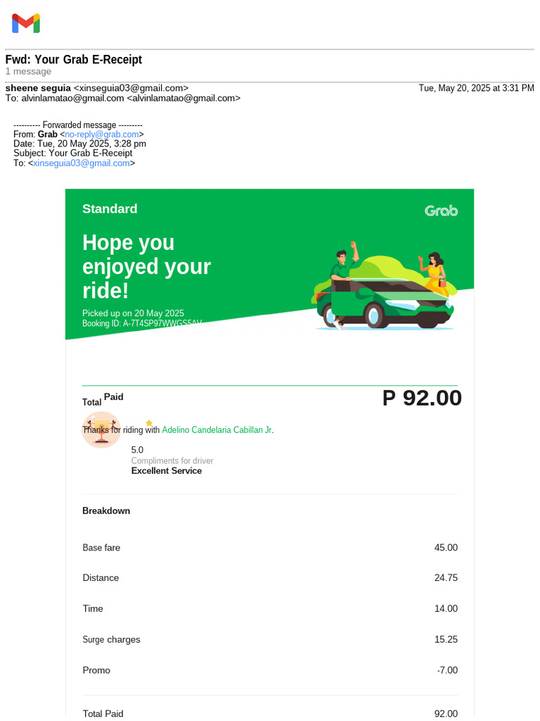 Gmail - FWD Your Grab E-Receipt 1 | PDF