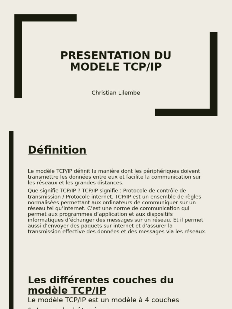 Introduction au modèle TCP/IP et ses couches | PDF | Suite des ...
