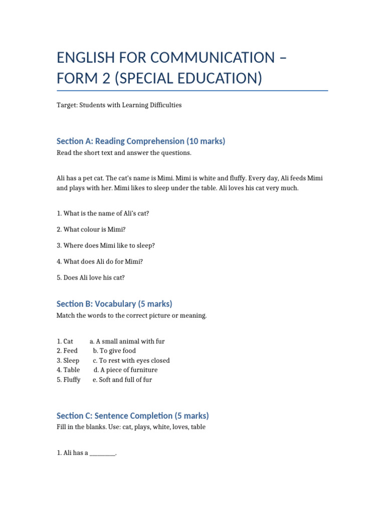 English for Communication Form 2 | PDF