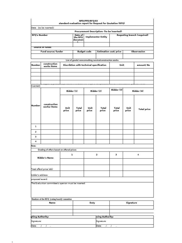Evaluation Report of RFQ - xls-1747820543 | PDF