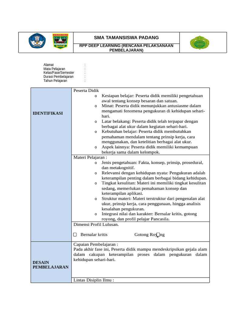 RPP Deep Learning Fisika Kelas 10 | PDF