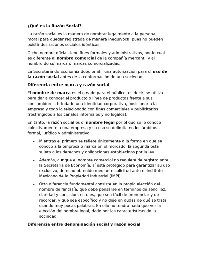 Razón Social: Definición y Tipos en México | PDF | Marca | Sociedad de ...