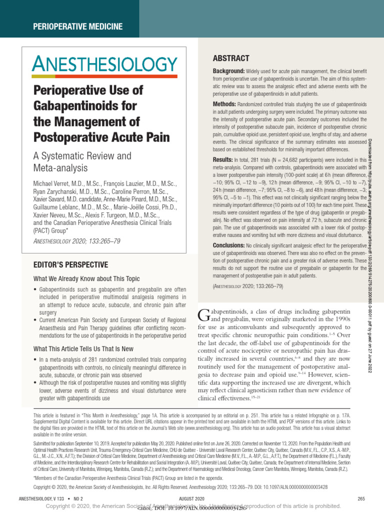 Gabapentinoids in Postoperative Pain Management | PDF | Systematic ...