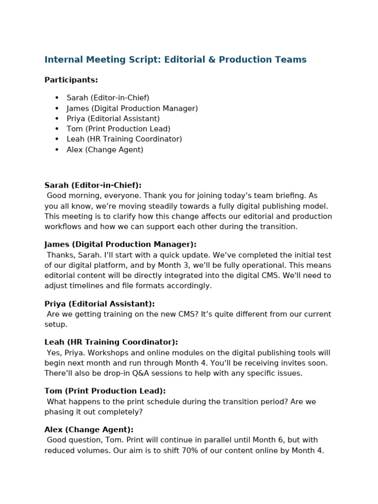 Internal Meeting Script Editorial & Production Teams | PDF | Page ...