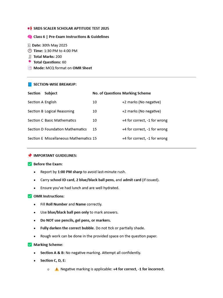 SRDS Scaler Aptitude Test 2025 Guide | PDF