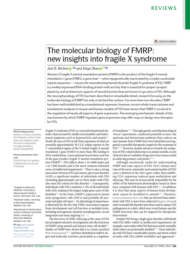 Molecular Insights into Fragile X Syndrome | PDF | Messenger Rna ...
