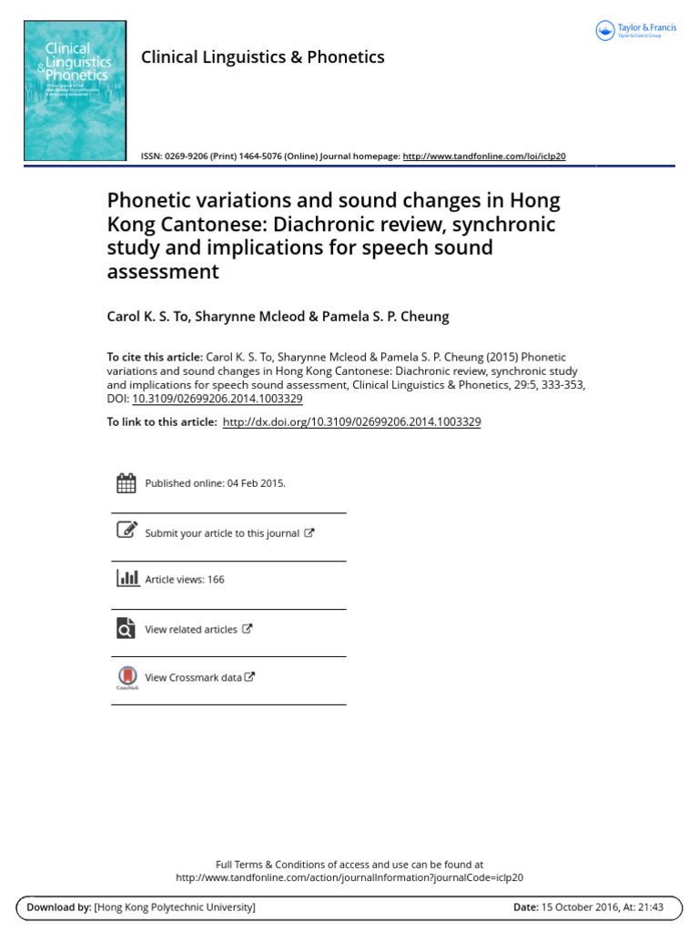 Phonetic Variations in Hong Kong Cantonese | PDF | Syllable | Tone ...