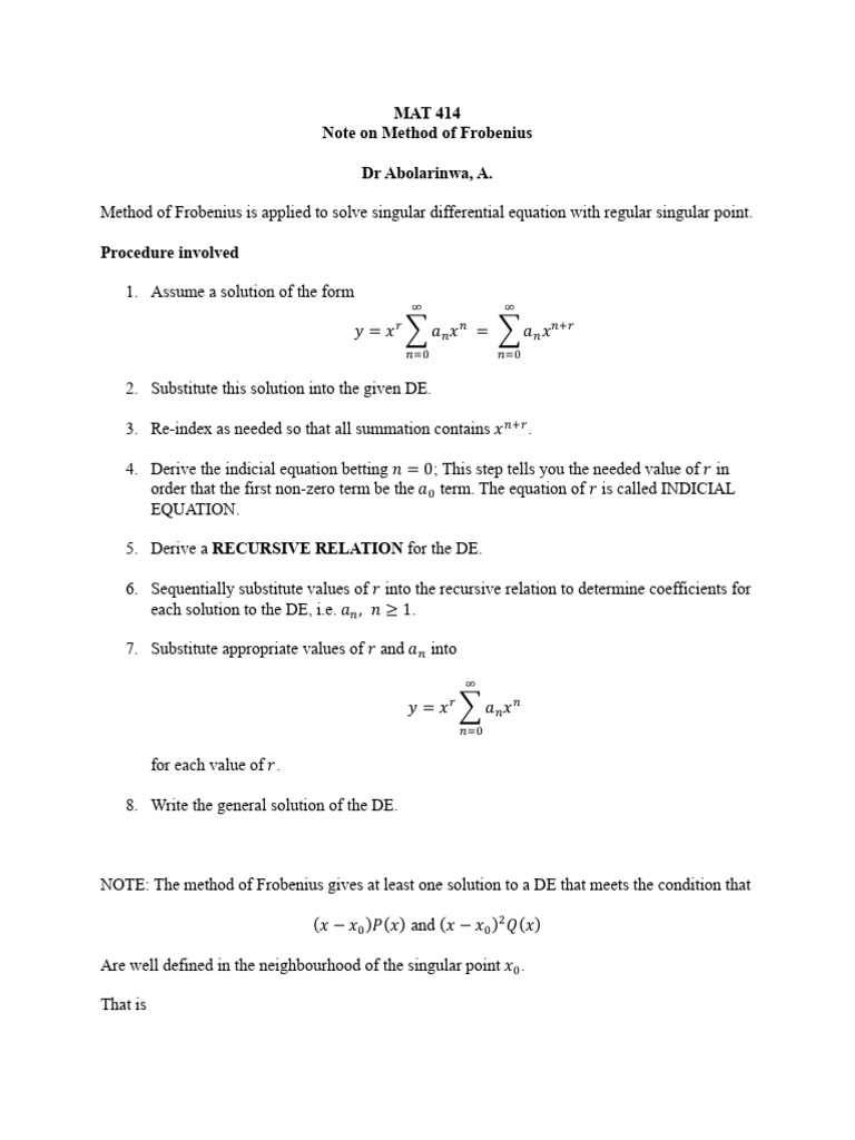 Method of Frobenius Overview | PDF | Differential Calculus ...