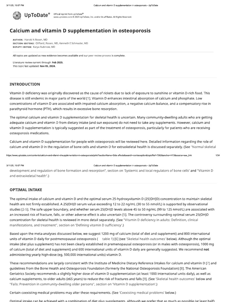 Calcium and Vitamin D Supplementation in Osteoporosis | PDF