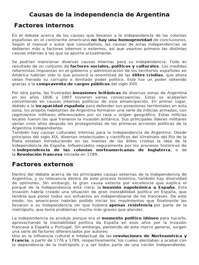 Causas de La Independencia de Argentina | PDF | España | Argentina