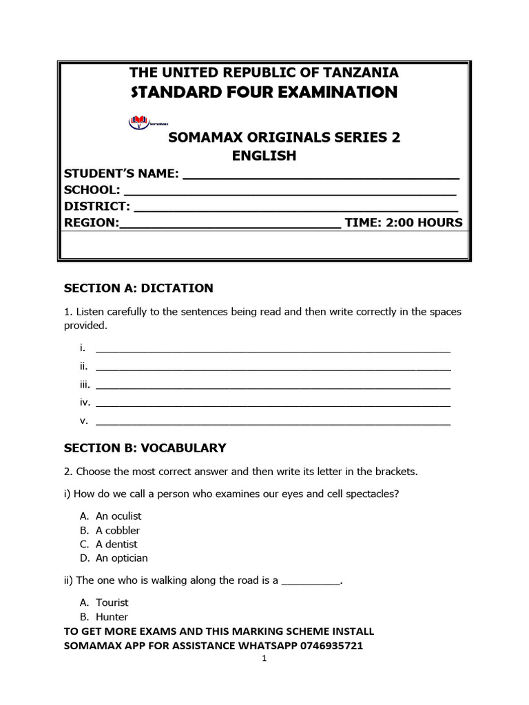 STD IV Eng Darasahuru - Co.tz | PDF
