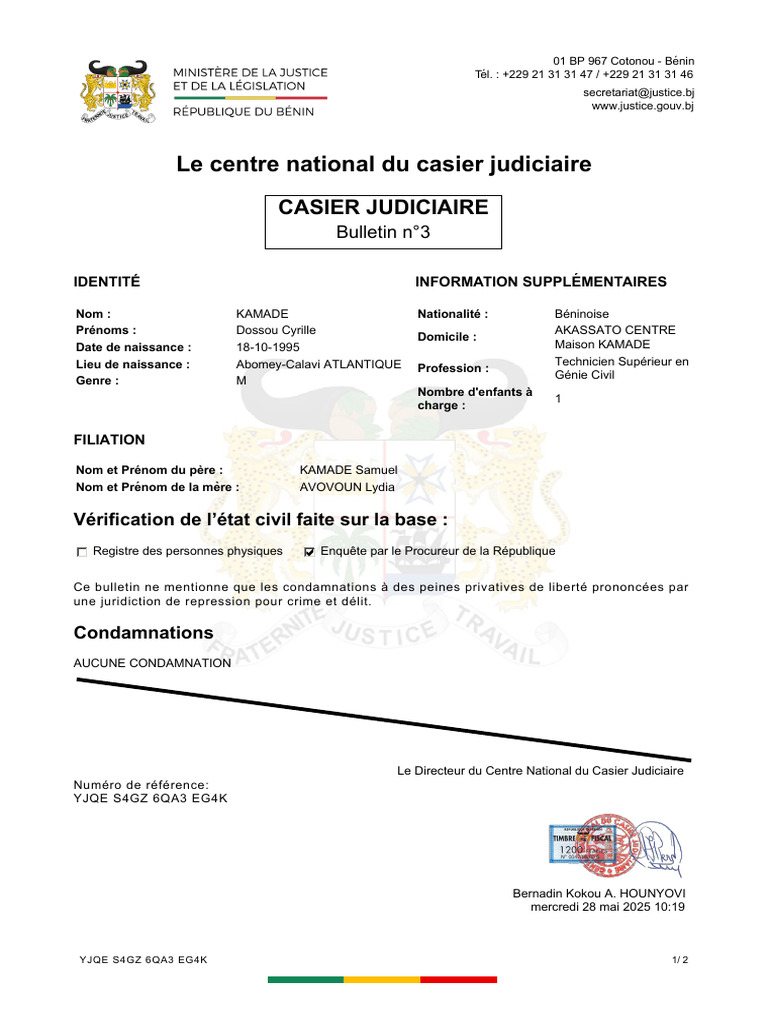 Bulletin de Casier Judiciaire N°3 | PDF | Justice | Crime et violence