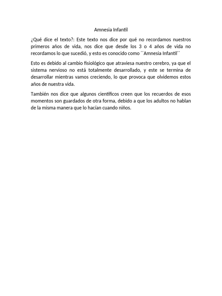 Amnesia Infantil | PDF