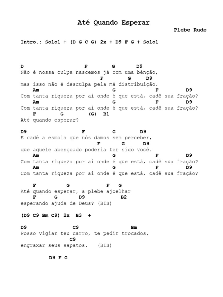 Plebe Rude - Até Quando Esperar (Celso Ricardo Cover) | PDF | Crença e ...