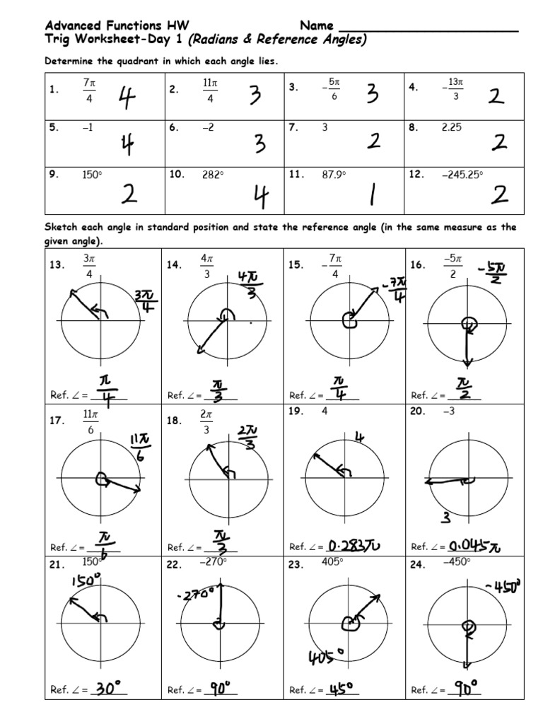 Reference and Coterminal Angles, Ejercicio de Matemáticas | PDF | Angle ...