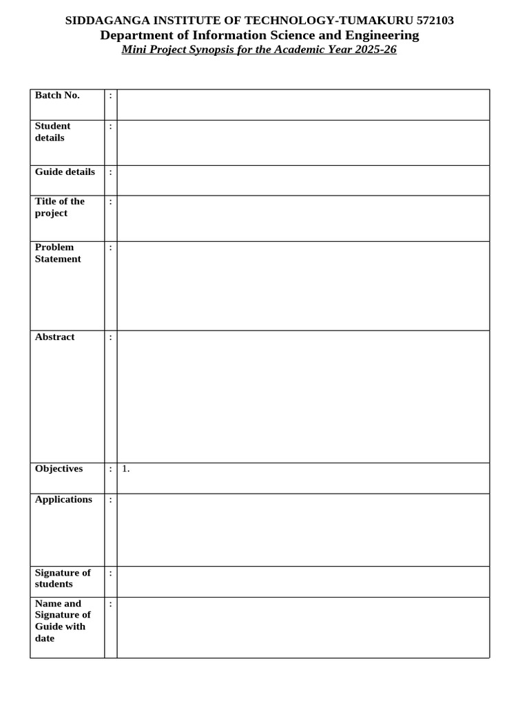 Mini Project Synopsis Template 2025-26 | PDF
