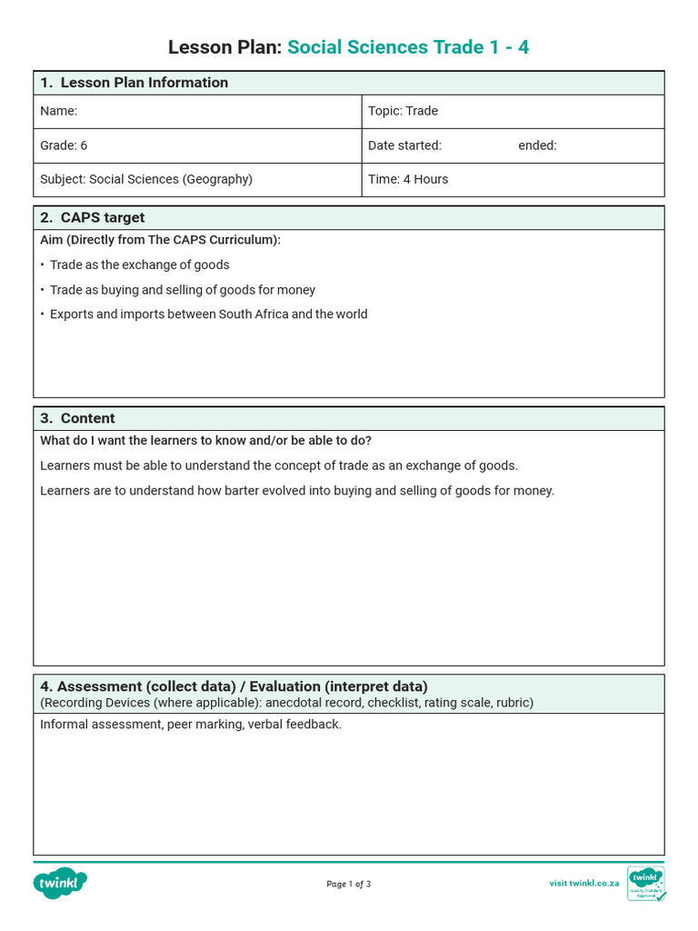 Grade 6 Social Science: Trade Lessons | PDF | Learning | Lesson Plan