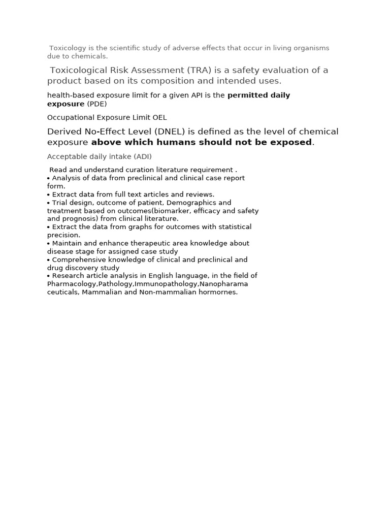 Toxicology Is The Scientific Study of Adverse Effects That Occur in ...