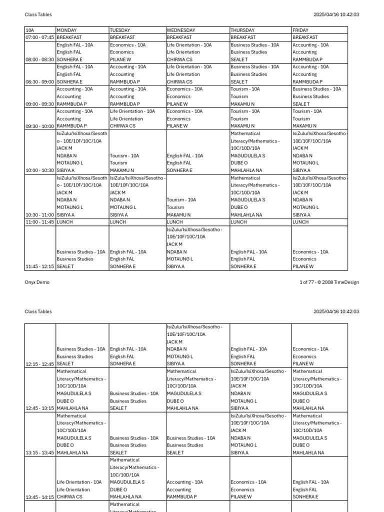 10th Grade Class Schedule 2025 | PDF | Languages | Foreign Language Studies
