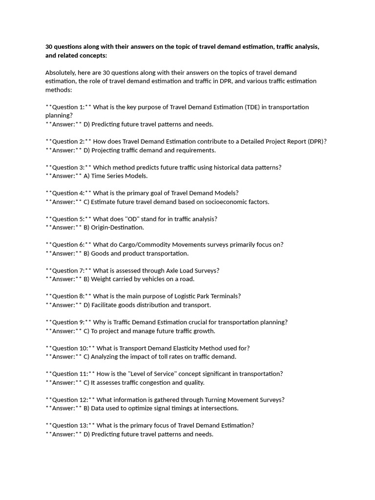 Travel Demand Estimation Q&A Guide | PDF | Econometrics | Elasticity ...