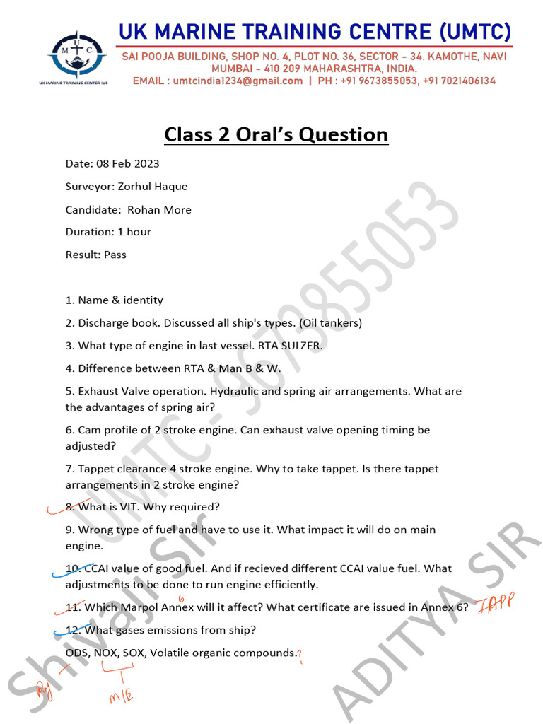 Class 2 Oral Exam Questions for Marine Engineers | PDF | Combustion ...