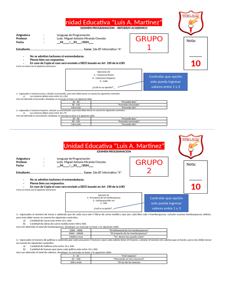 2do BTI 1era Prueba 2do Trimestre | PDF