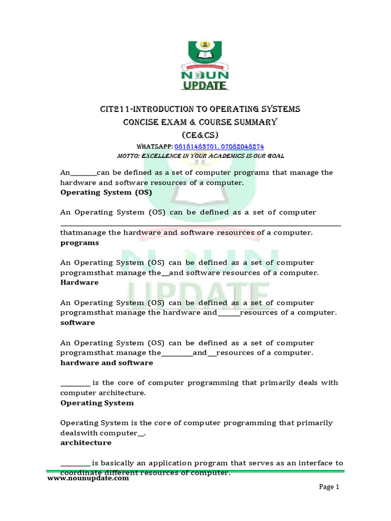 CIT211: Intro to Operating Systems Summary | PDF | Kernel (Operating ...