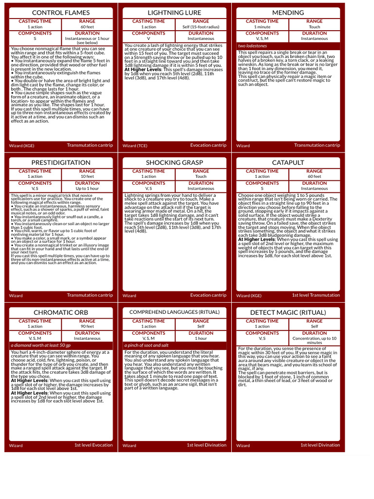 D&D Spell Descriptions and Mechanics | PDF